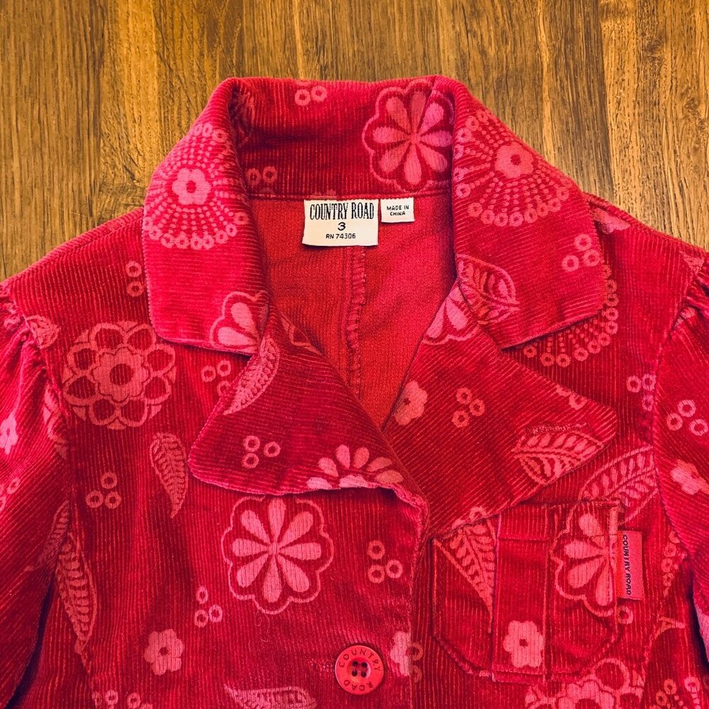COUNTRY ROAD Vintage Paisley Jacket Girls 3 3T Red Pink Corduroy Boho Hippy 70's - Picture 3 of 7